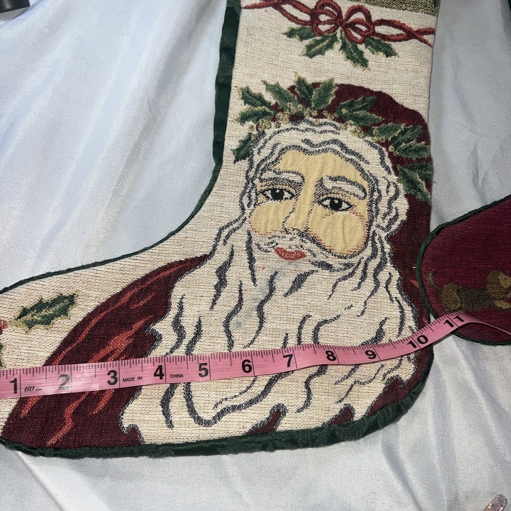 Lot Of 2 Vintage Christmas Stockings Santa Tree , Gold , Wine Unique Boho - Picture 10 of 10